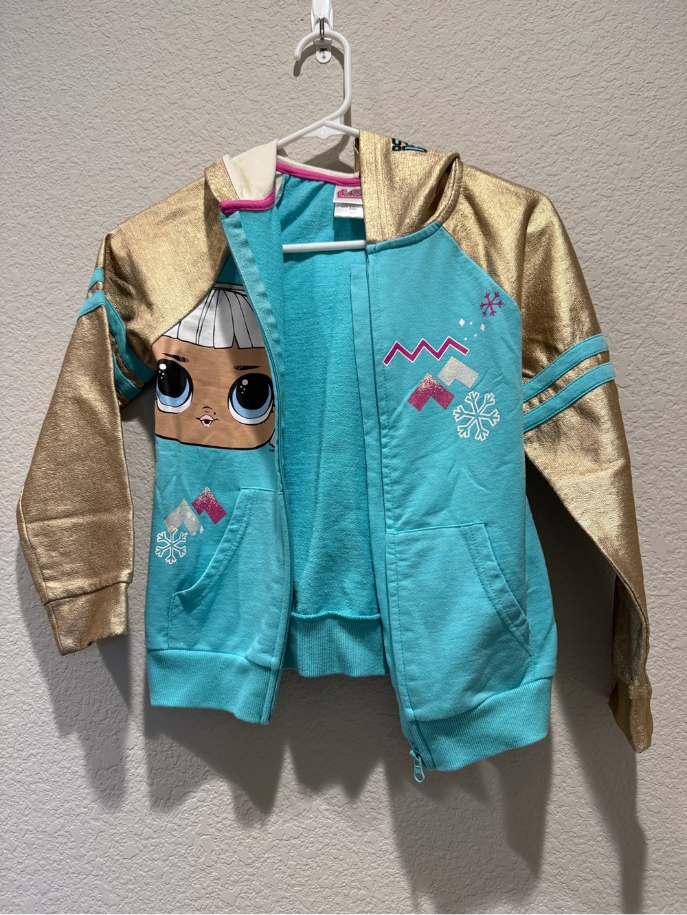 L.O.L. Surprise! Teal Zip Hoodie with Metallic Gold Sleeves